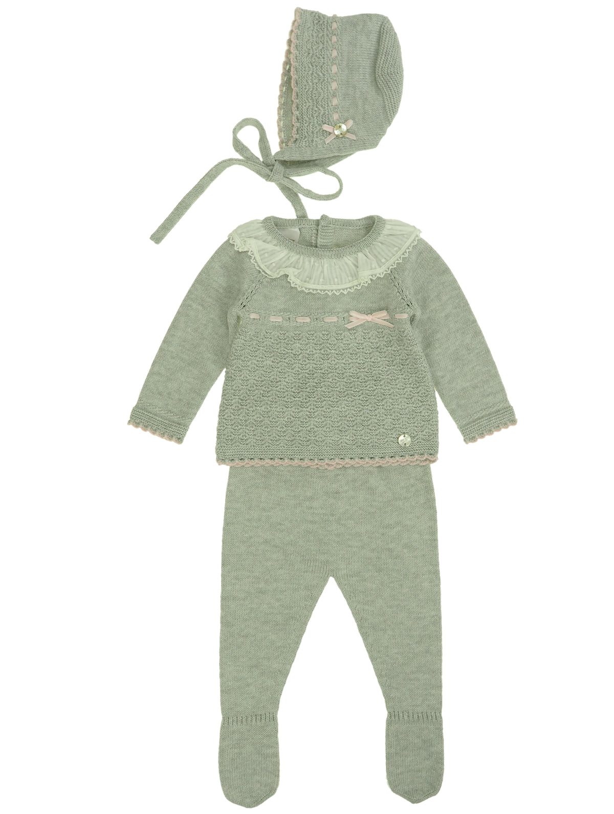 Conjunto + touca Cinza Claro para Bebé Menina - Paz Rodriguez