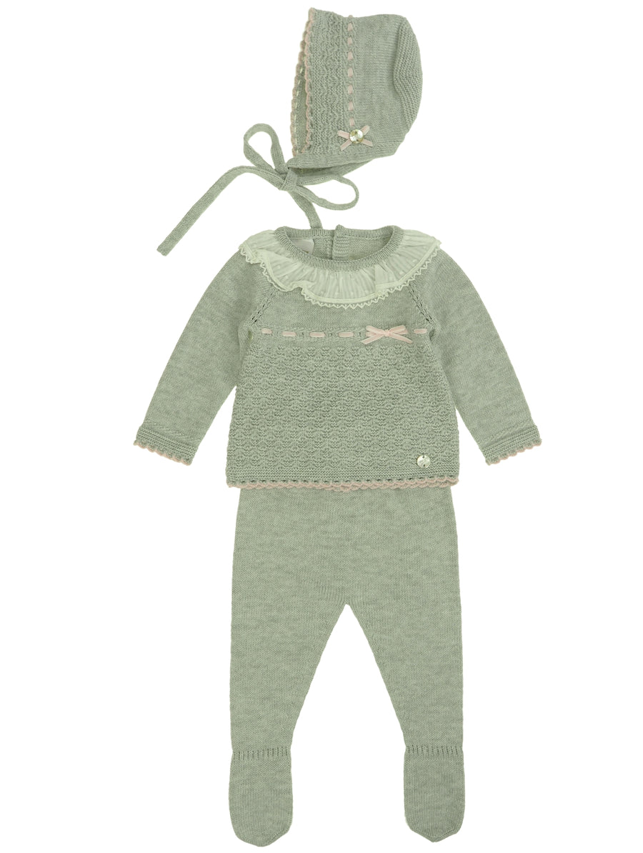 Conjunto + touca Cinza Claro para Bebé Menina - Paz Rodriguez