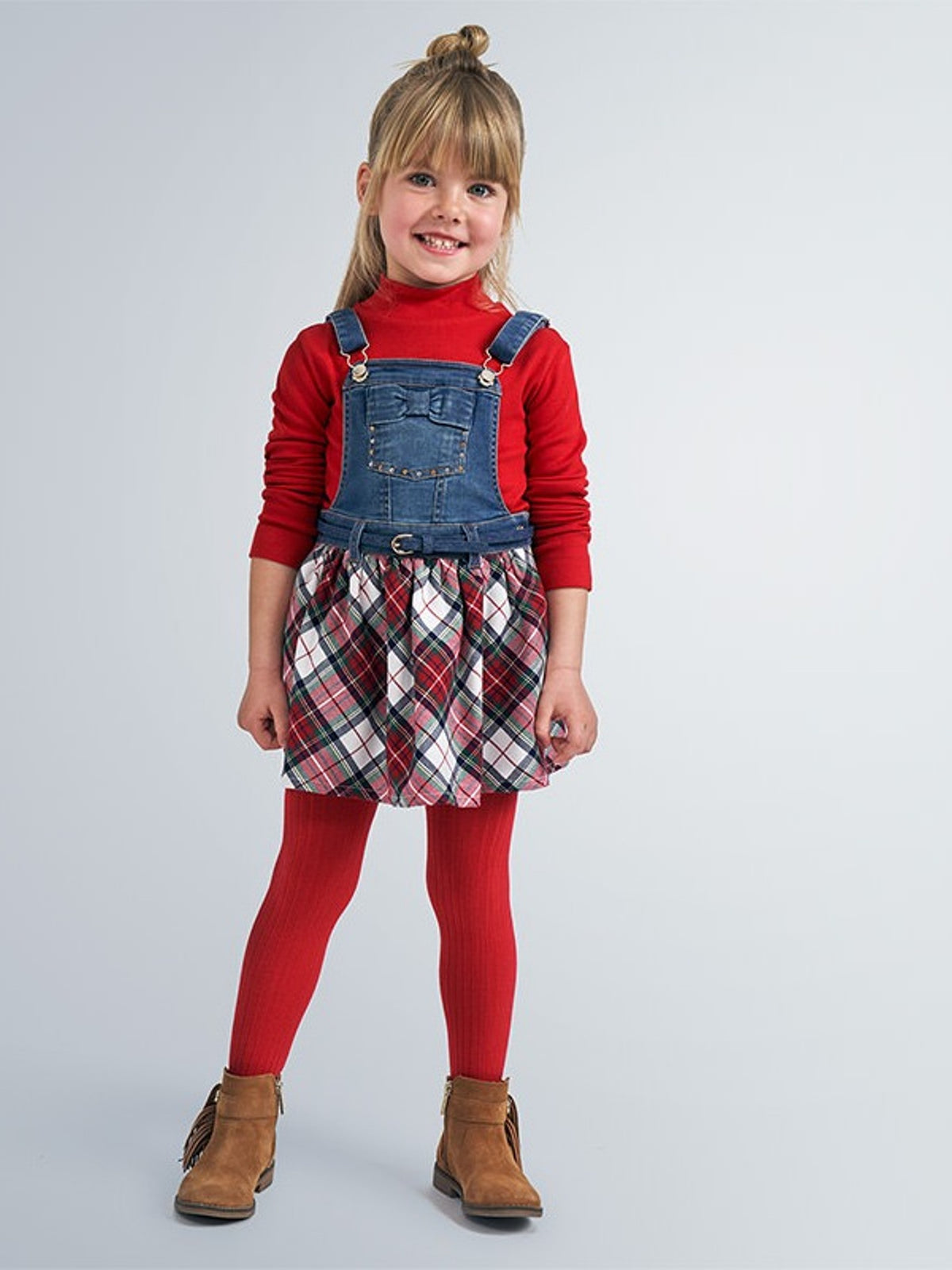 Saia de peito xadrez Carmin     (Vermelho)  para Menina - Mayoral