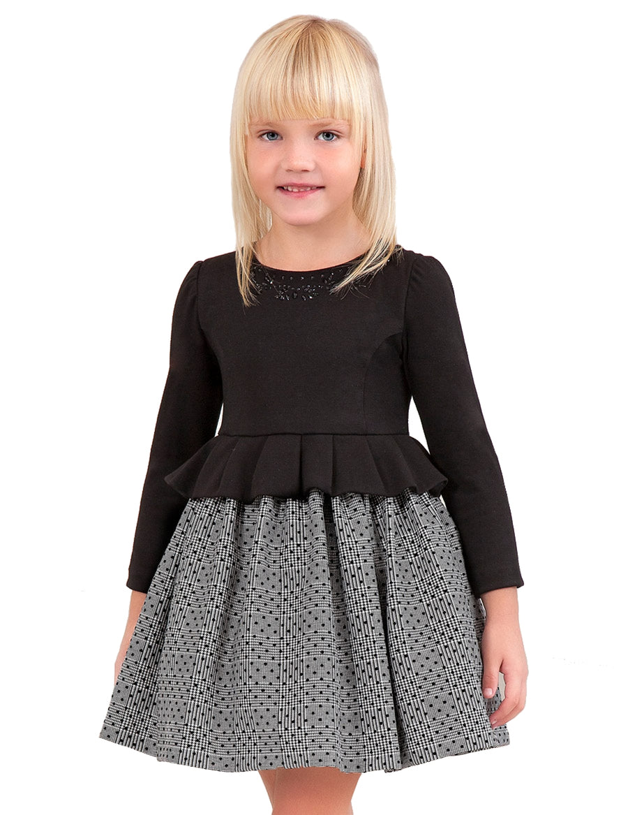 Vestido xadrez flock Preto      (Preto)  para Menina - Abel & Lula