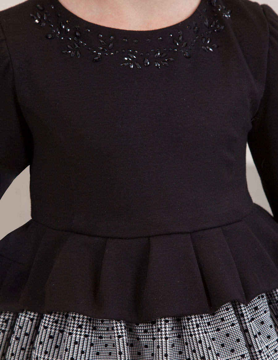 Vestido xadrez flock Preto      (Preto)  para Menina - Abel & Lula