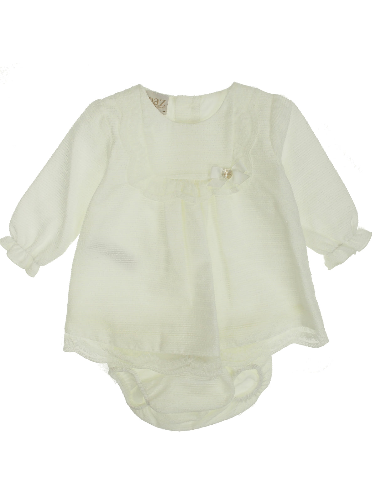 Vestido + cueca Creme / Pérola para Bebé Menina - Paz Rodriguez