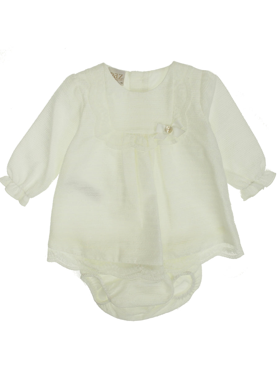 Vestido + cueca Creme / Pérola para Bebé Menina - Paz Rodriguez
