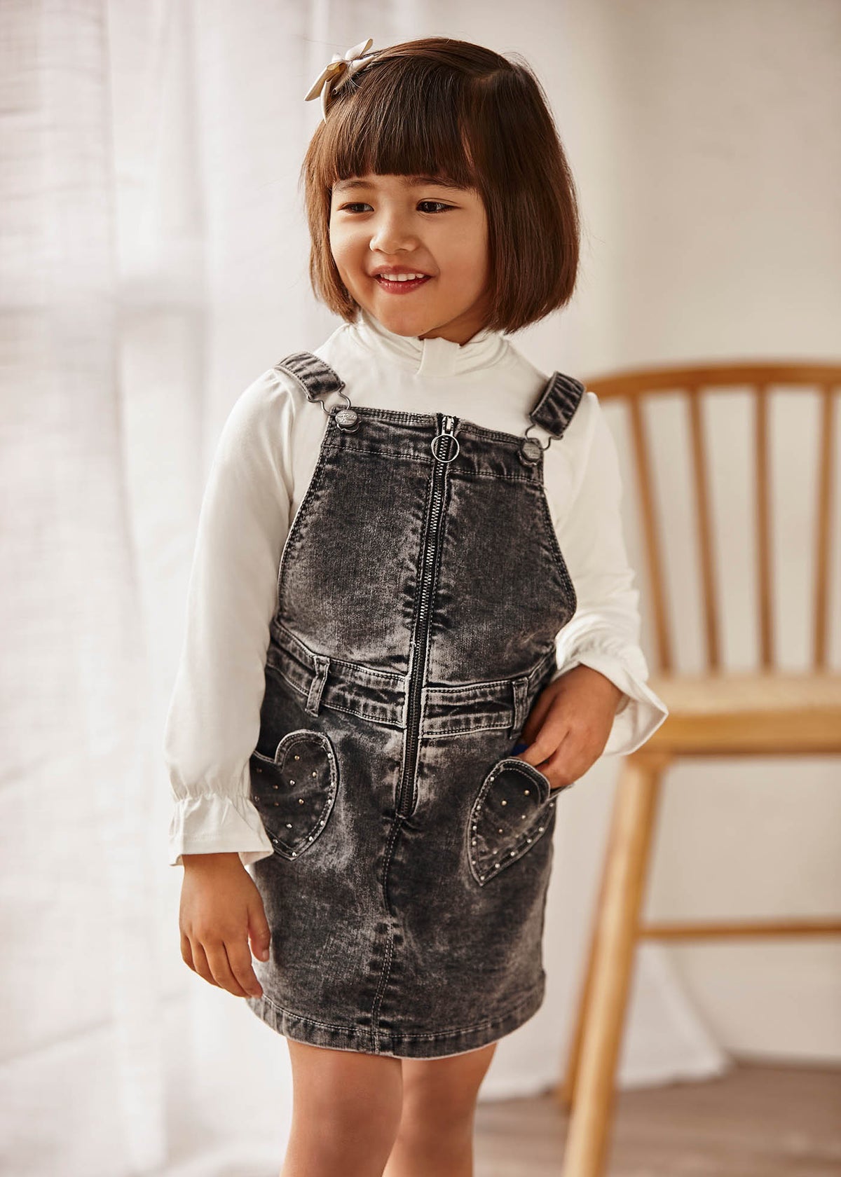 Saia de peito ganga Cinz wash (Cinza Escuro)  para Menina - Mayoral