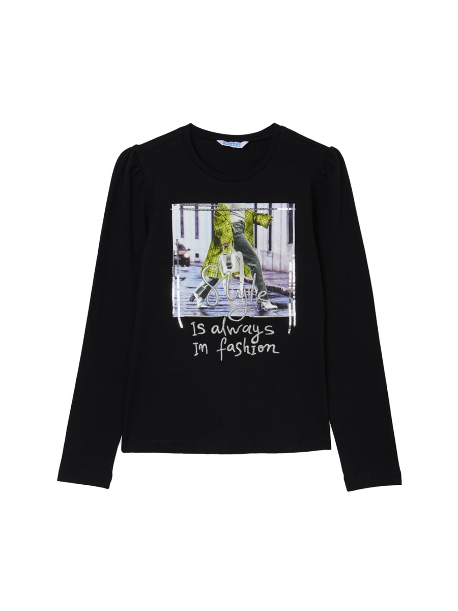 Camisola manga franzida Preto (Preto)  para Menina - Mayoral
