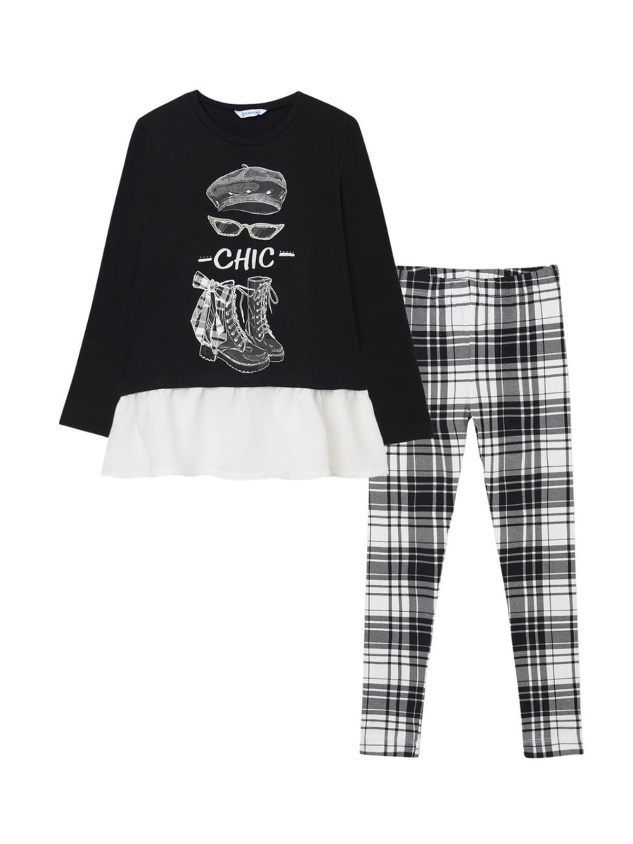Conj. leggings xadrez Preto (Preto)  para Menina - Mayoral