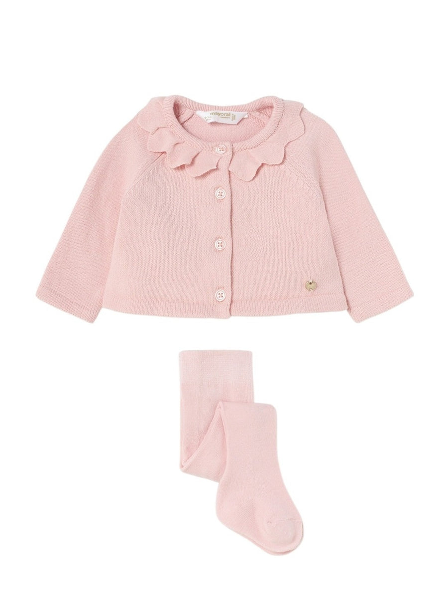 Casaco comprido e meia calça Rosa baby  (Rosa Bébé)  para Bebé Menina - Mayoral