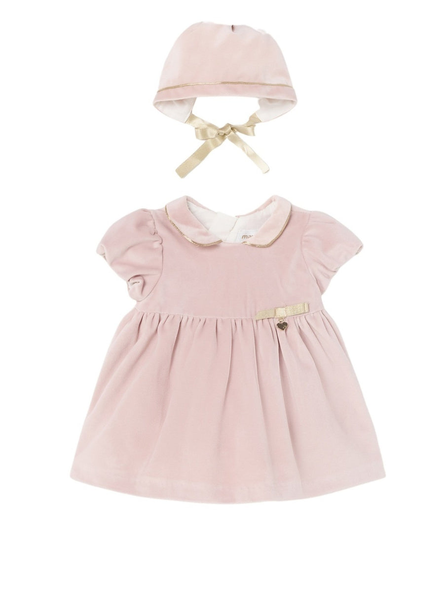 Vestido veludo e capota Rosa baby  (Rosa Bébé)  para Bebé Menina - Mayoral