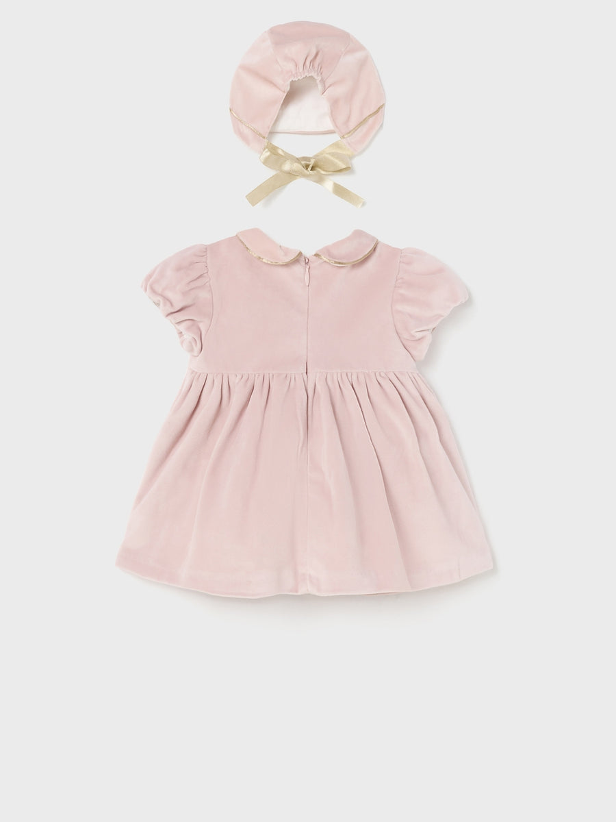Vestido veludo e capota Rosa baby  (Rosa Bébé)  para Bebé Menina - Mayoral