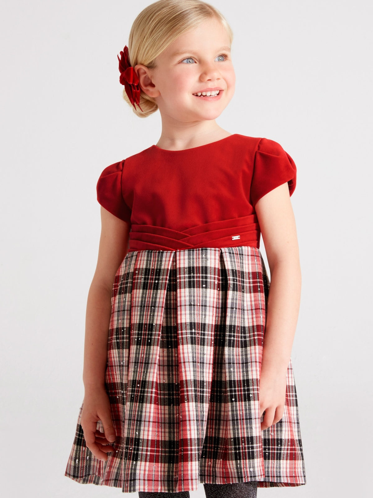 Vestido combinado xadrez Vermelho   (Vermelho)  para Menina - Mayoral