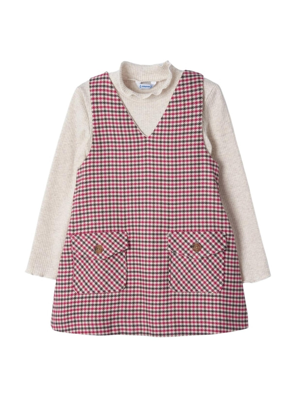 Conj. vestido xadrez Framboesa  (Vermelho Escuro)  para Menina - Mayoral