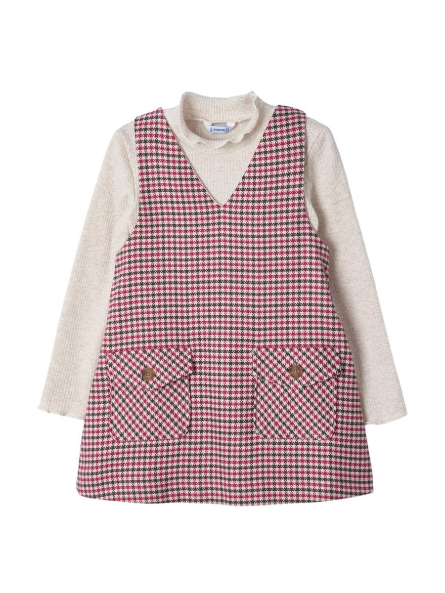 Conj. vestido xadrez Framboesa  (Vermelho Escuro)  para Menina - Mayoral