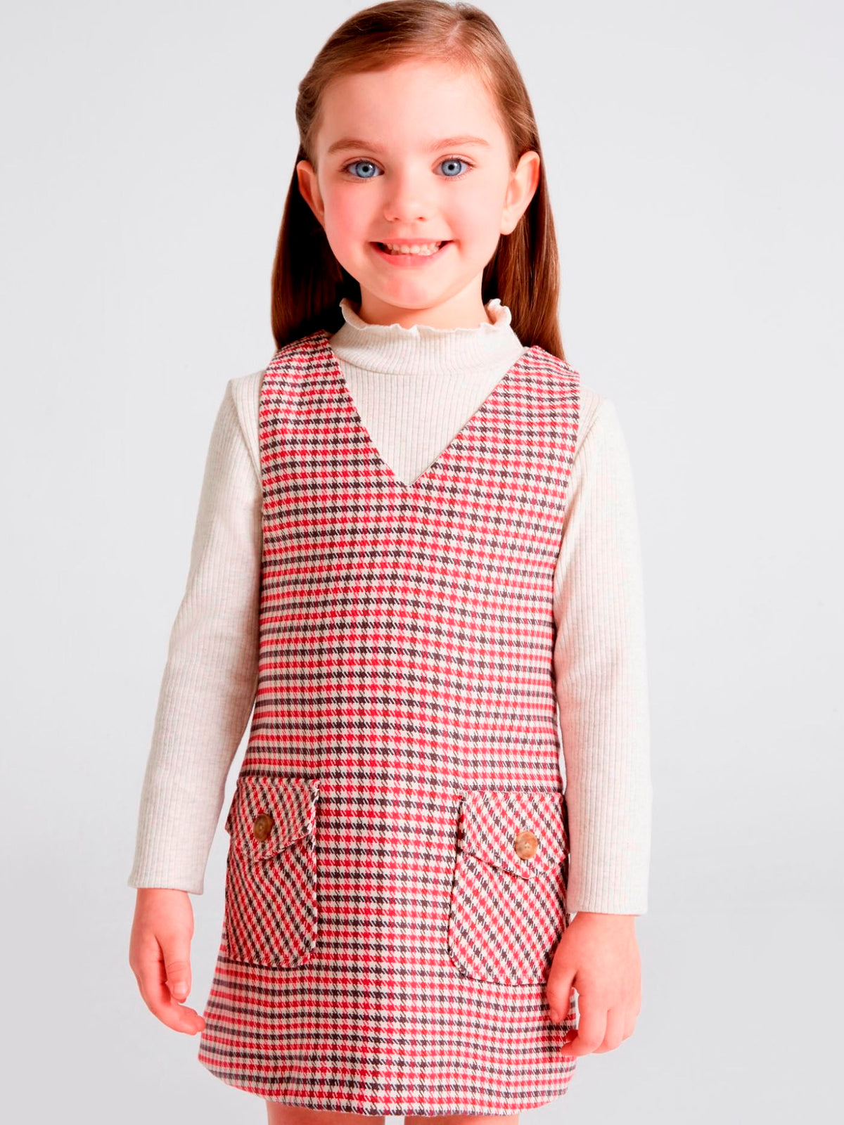 Conj. vestido xadrez Framboesa  (Vermelho Escuro)  para Menina - Mayoral