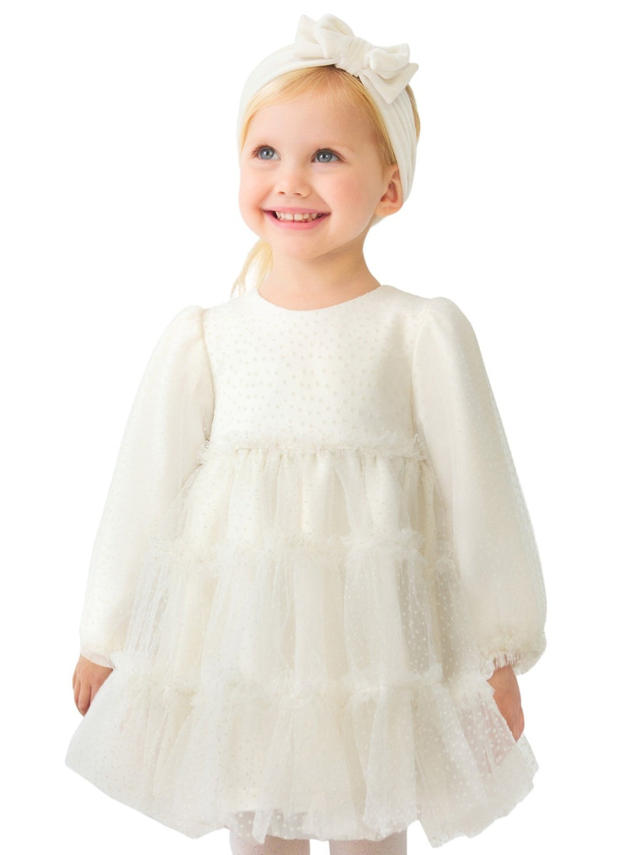 Vestido tule plumeti Nata       (Creme / Pérola)  para Bebé Menina - Abel & Lula