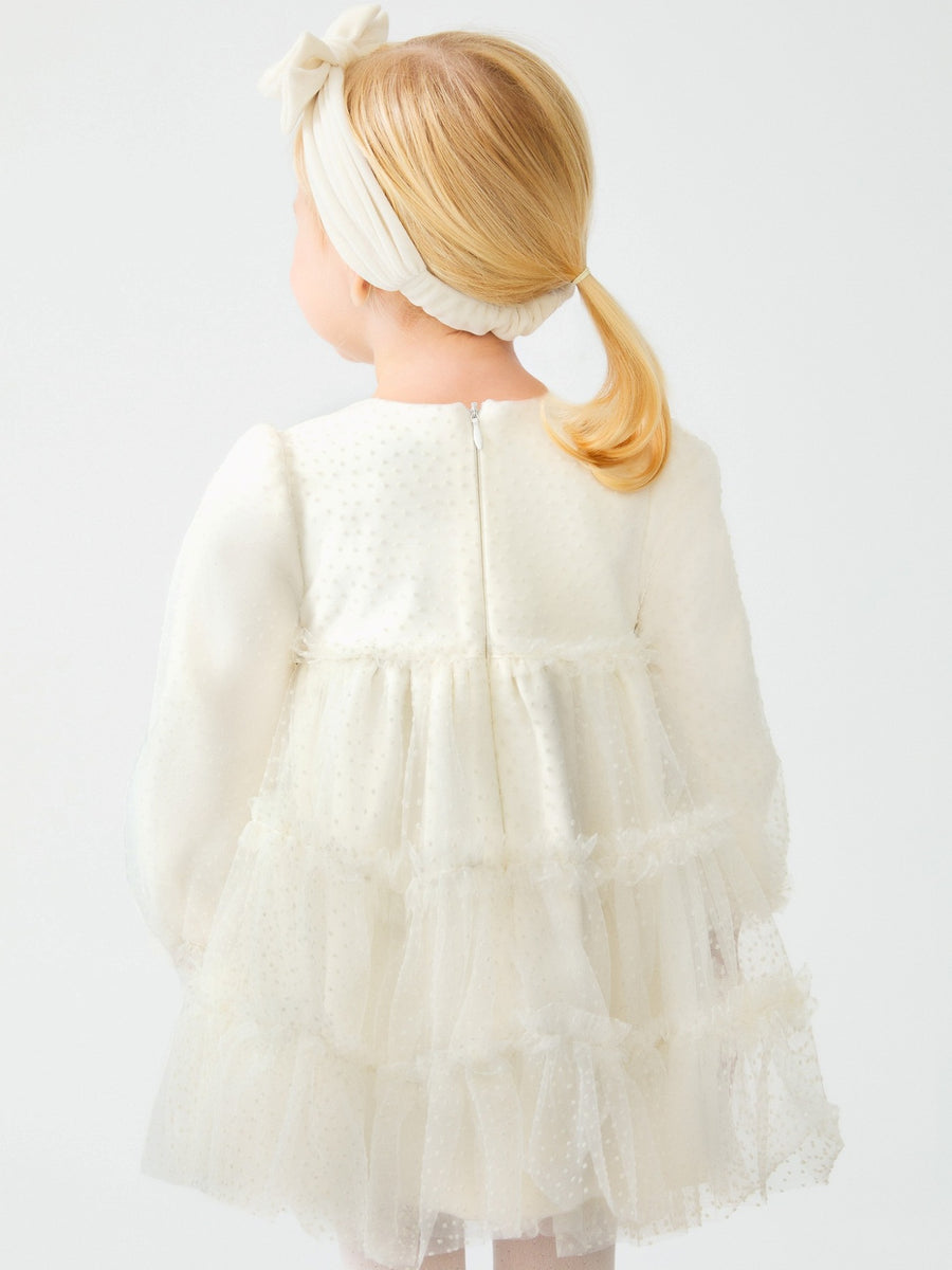 Vestido tule plumeti Nata       (Creme / Pérola)  para Bebé Menina - Abel & Lula
