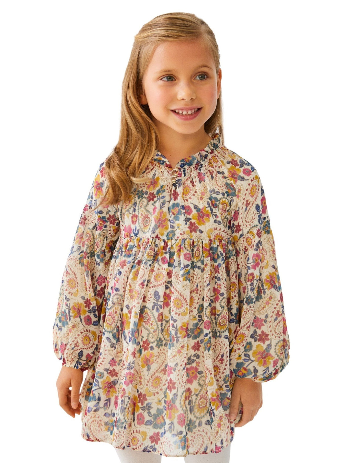 Vestido estampado Açafrão    (Amarelo Ocre)  para Menina - Abel & Lula