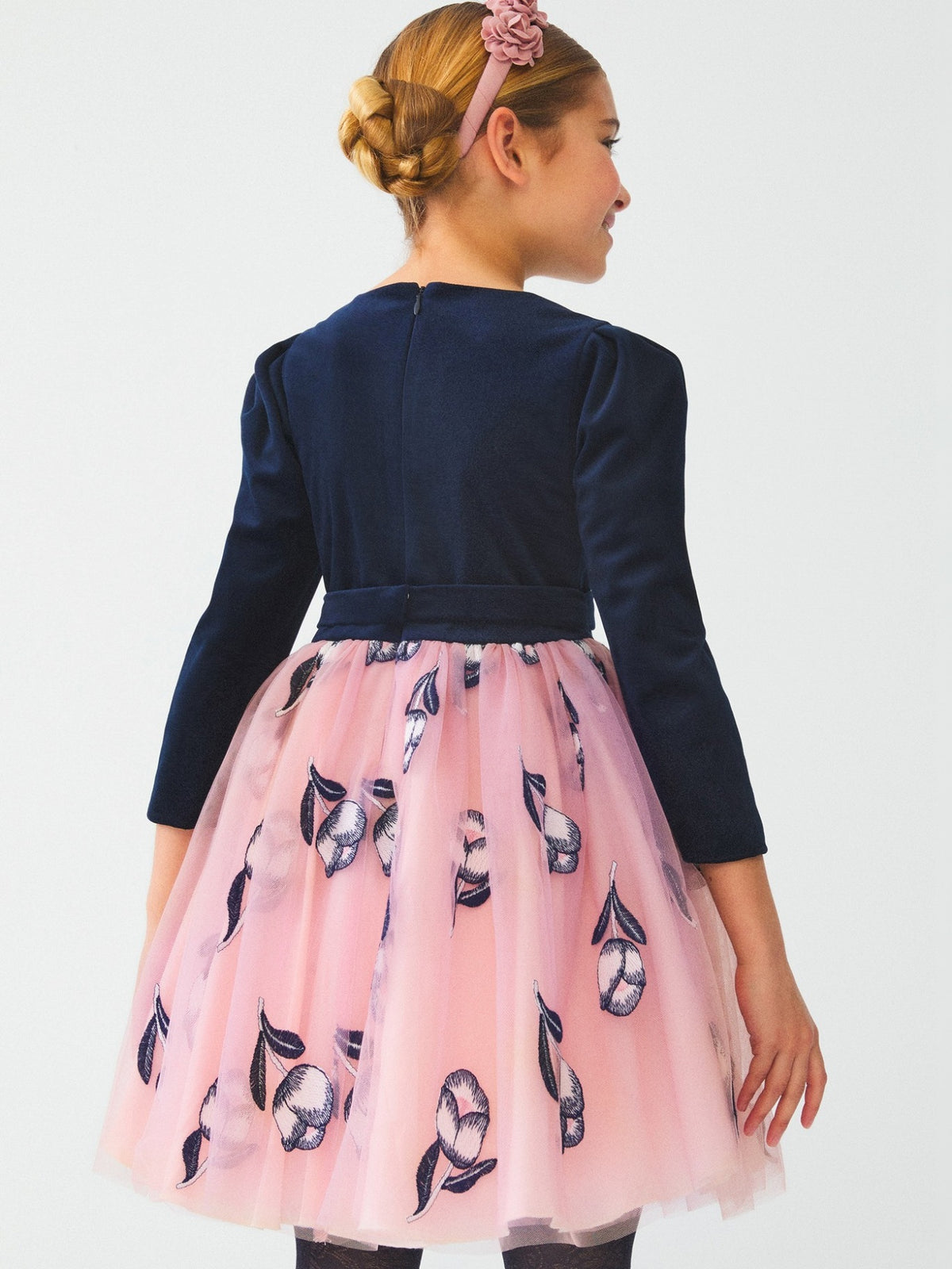 Vestido tul bordado Marinh-ros (Marinho)  para Menina - Abel & Lula