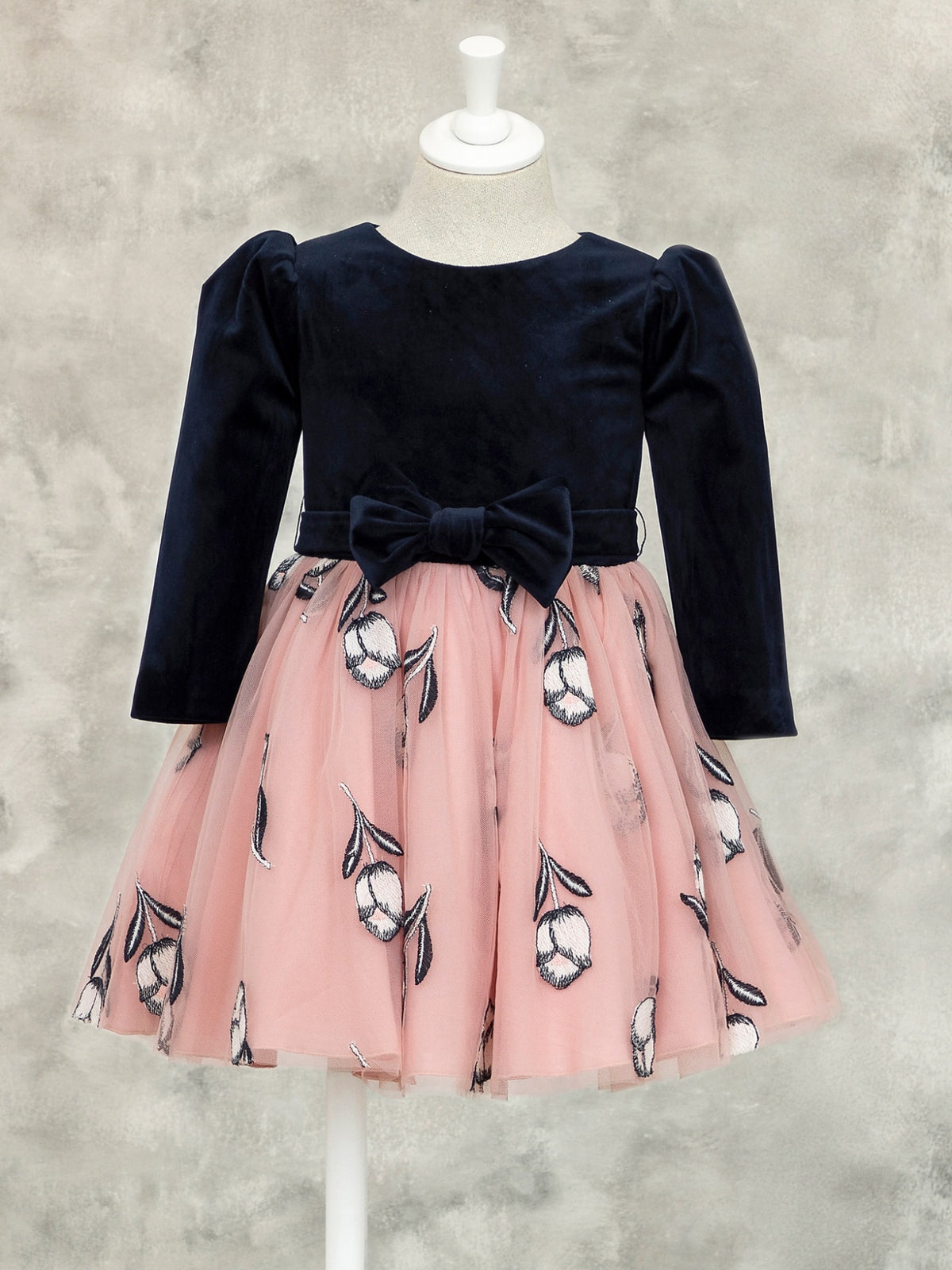 Vestido tul bordado Marinh-ros (Marinho)  para Menina - Abel & Lula