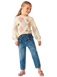 Calça denim slouchy Azul medio (Azul)  para Menina - Abel & Lula