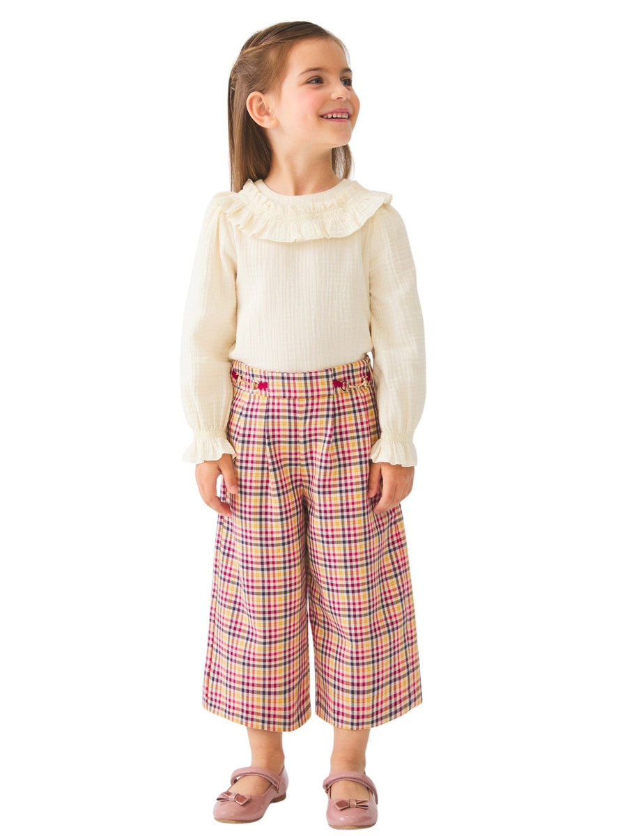 Calça culotte xadrez Açafrão    (Amarelo Ocre)  para Menina - Abel & Lula
