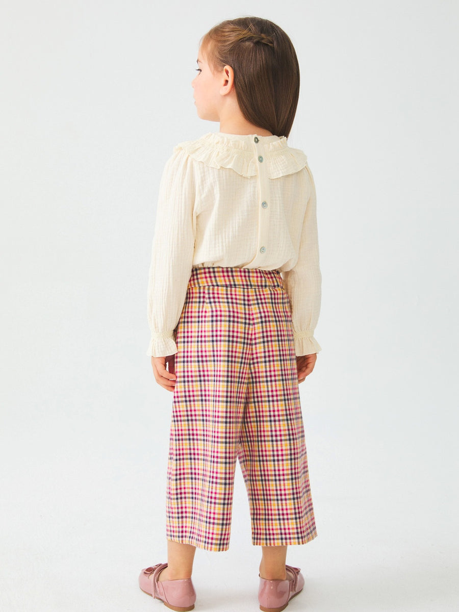 Calça culotte xadrez Açafrão    (Amarelo Ocre)  para Menina - Abel & Lula