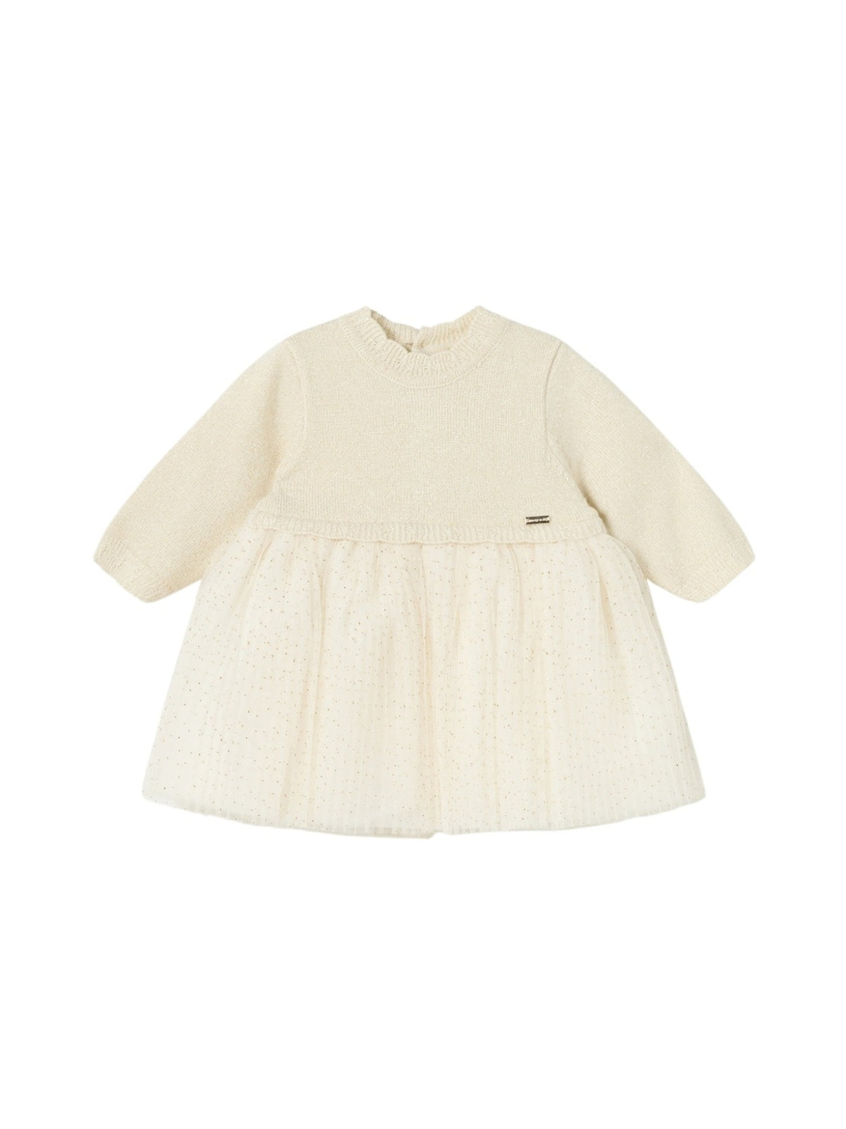 Vestido tricô tule plissado Champanhe (Creme / Pérola)  para Bebé Menina - Mayoral