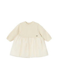 Vestido tricô tule plissado Champanhe (Creme / Pérola)  para Bebé Menina - Mayoral