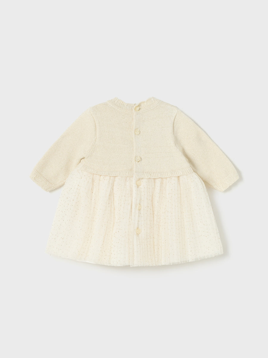 Vestido tricô tule plissado Champanhe (Creme / Pérola)  para Bebé Menina - Mayoral