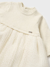 Vestido tricô tule plissado Champanhe (Creme / Pérola)  para Bebé Menina - Mayoral