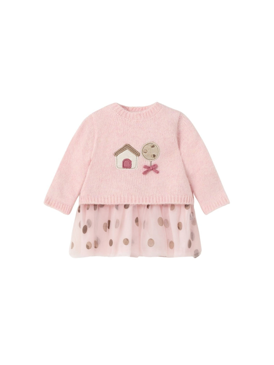 Vestido tricot e tule  (Rosa Bébé)  para Bebé Menina - Mayoral