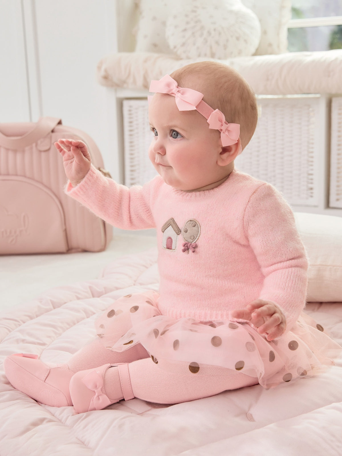 Vestido tricot e tule  (Rosa Bébé)  para Bebé Menina - Mayoral