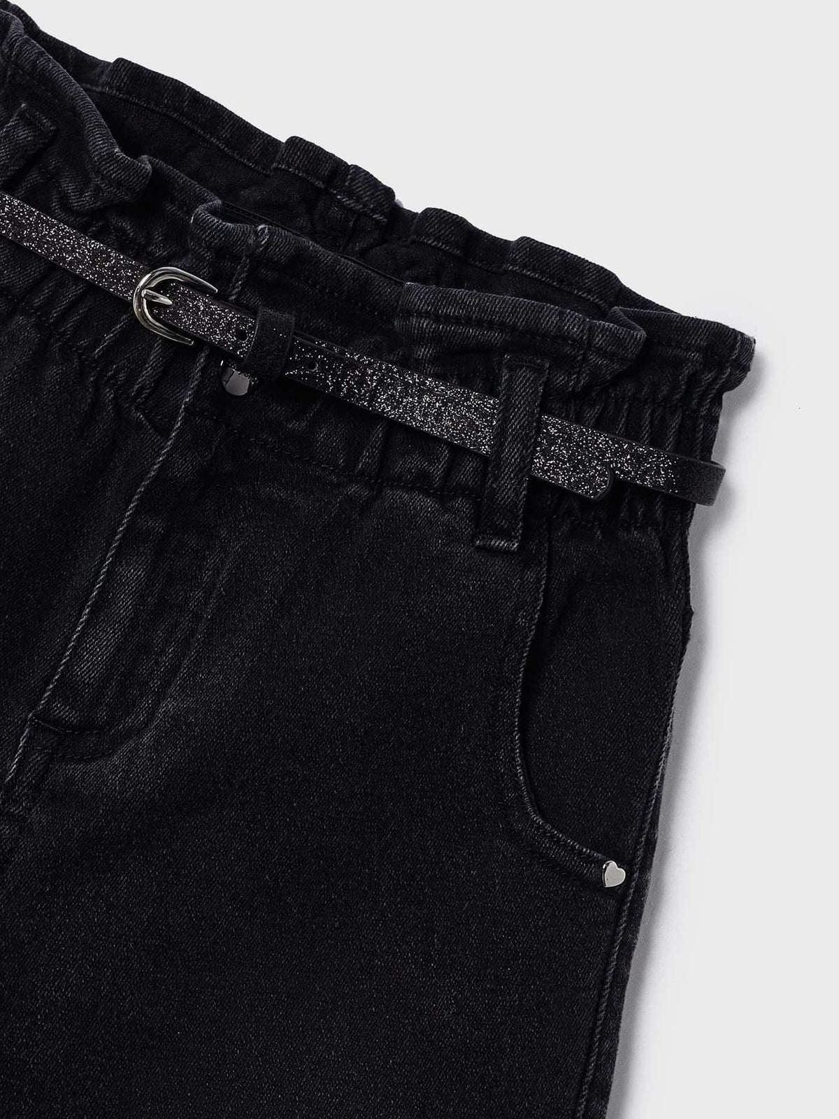 Calça denim cinto Preto (Preto)  para Menina - Mayoral