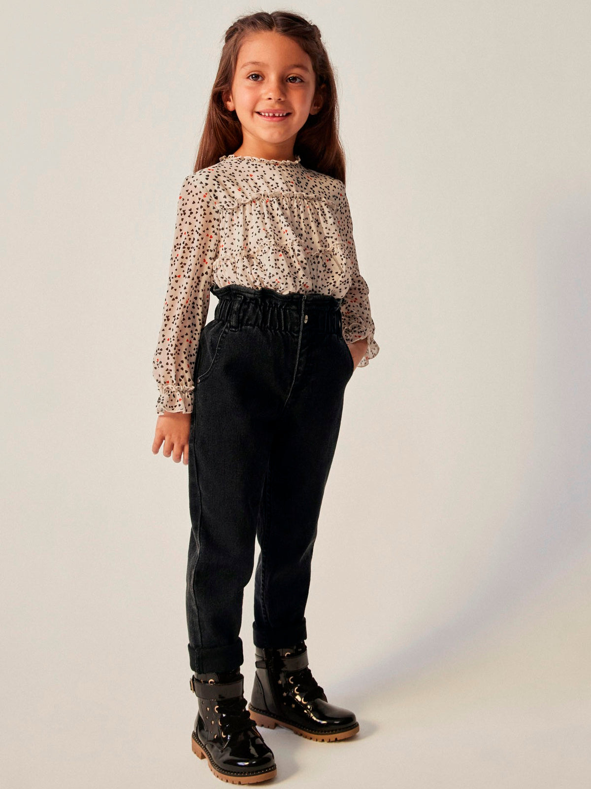 Calça denim cinto Preto (Preto)  para Menina - Mayoral