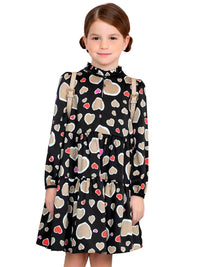 Vestido estampado corações Preto (Preto)  para Menina - Abel & Lula