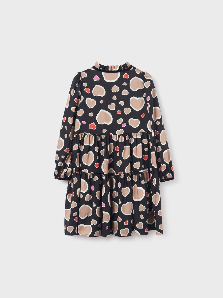 Vestido estampado corações Preto (Preto)  para Menina - Abel & Lula