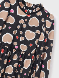 Vestido estampado corações Preto (Preto)  para Menina - Abel & Lula