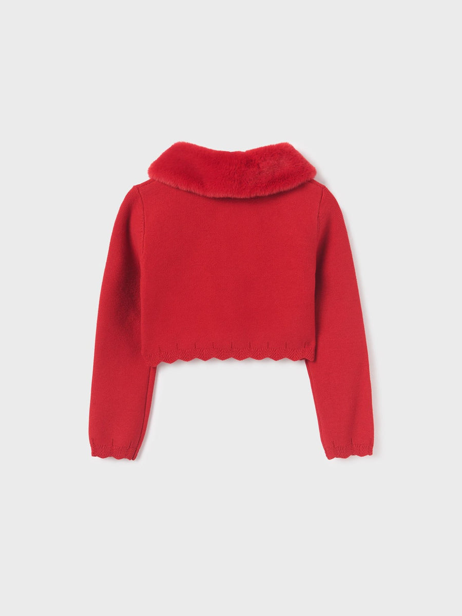Casaco tricô gola pelo Vermelho (Vermelho)  para Menina - Abel & Lula