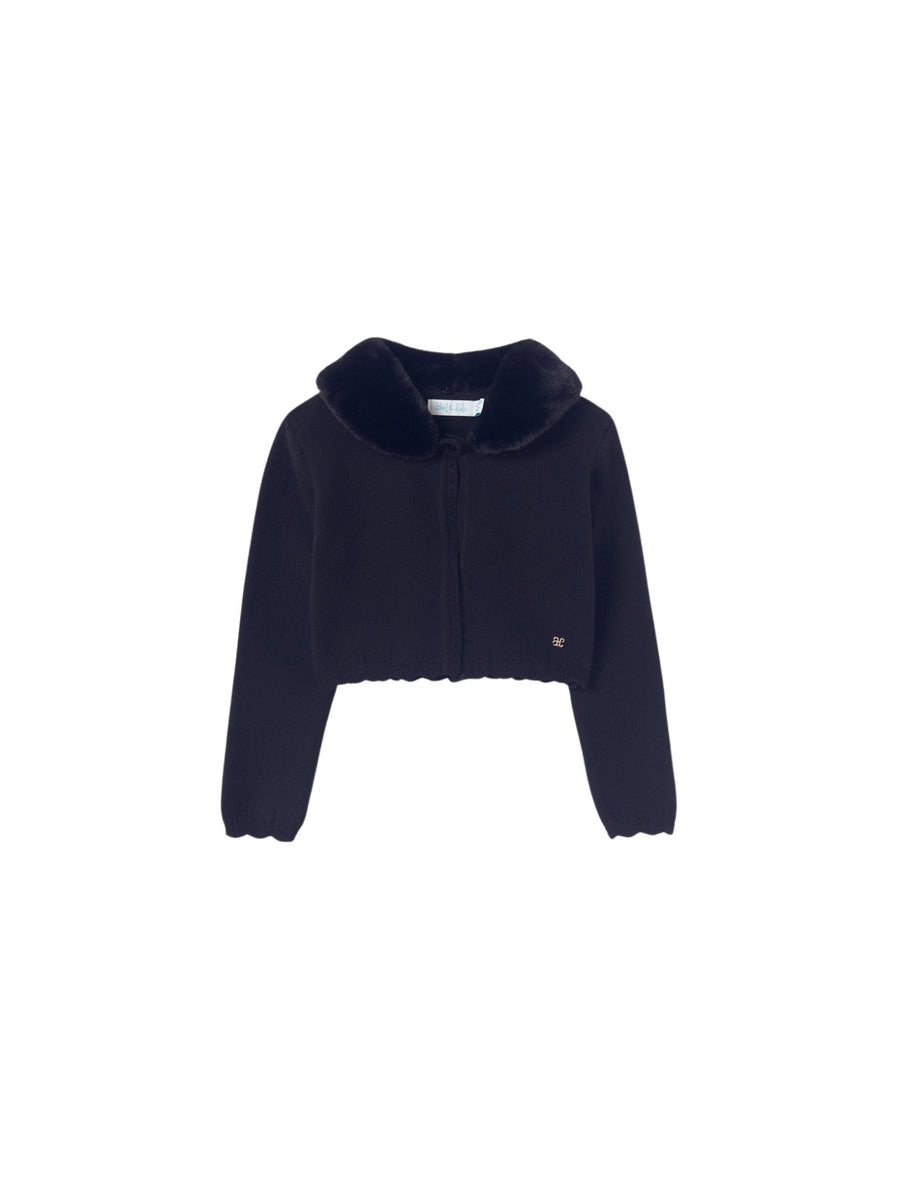 Casaco tricô gola pelo Azul navy (Marinho)  para Menina - Abel & Lula