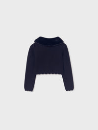 Casaco tricô gola pelo Azul navy (Marinho)  para Menina - Abel & Lula