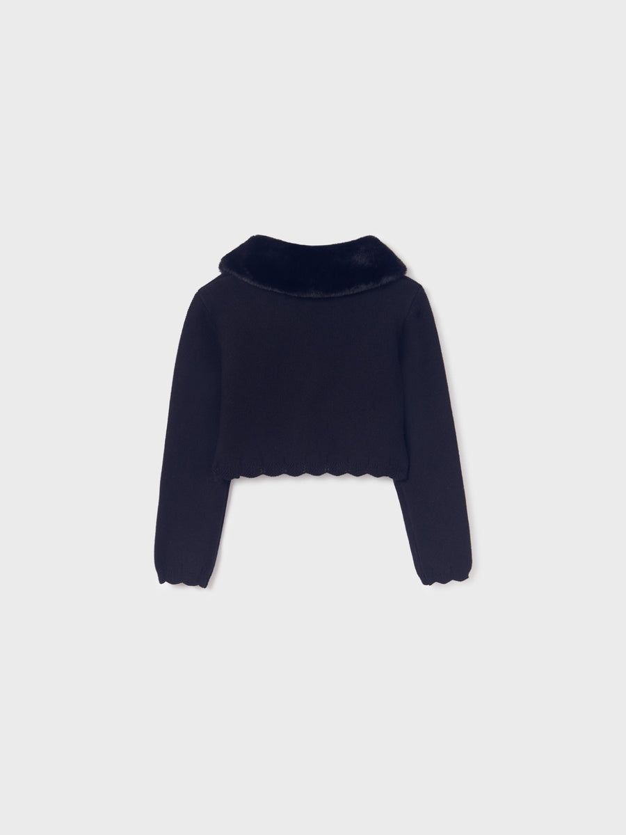 Casaco tricô gola pelo Azul navy (Marinho)  para Menina - Abel & Lula