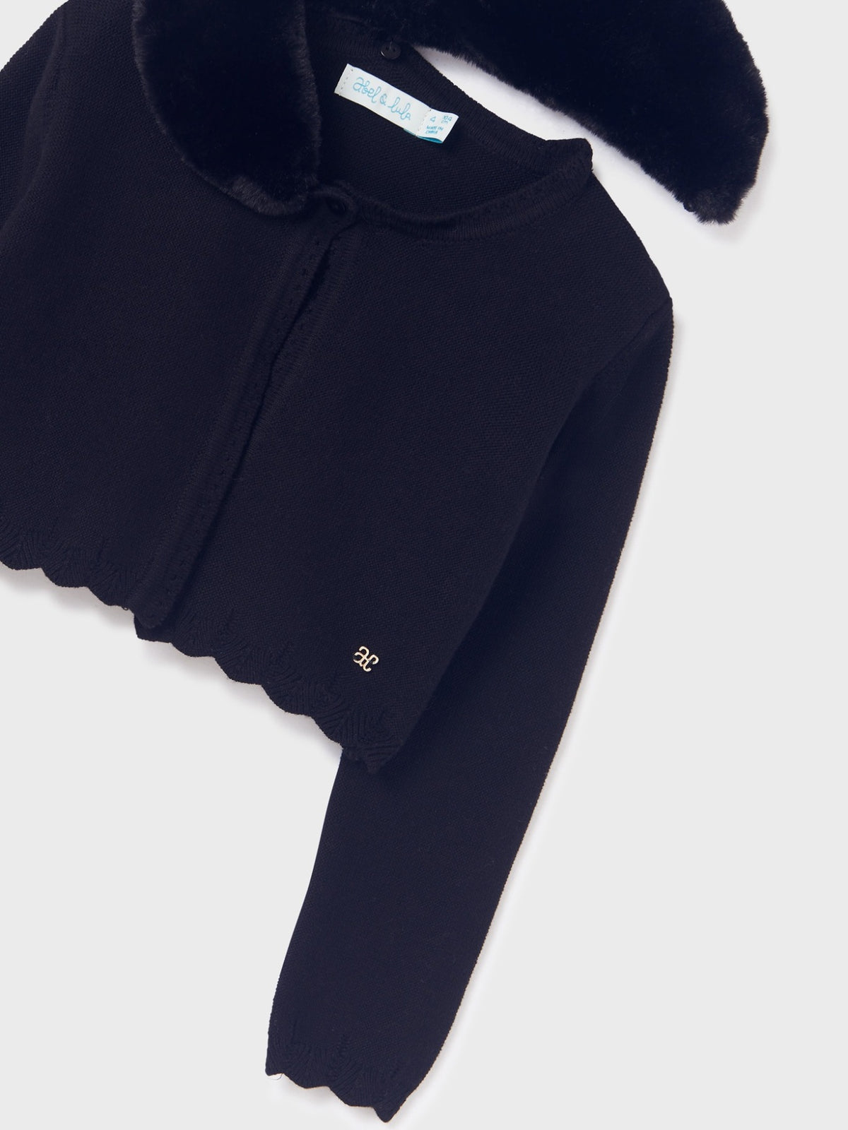 Casaco tricô gola pelo Azul navy (Marinho)  para Menina - Abel & Lula