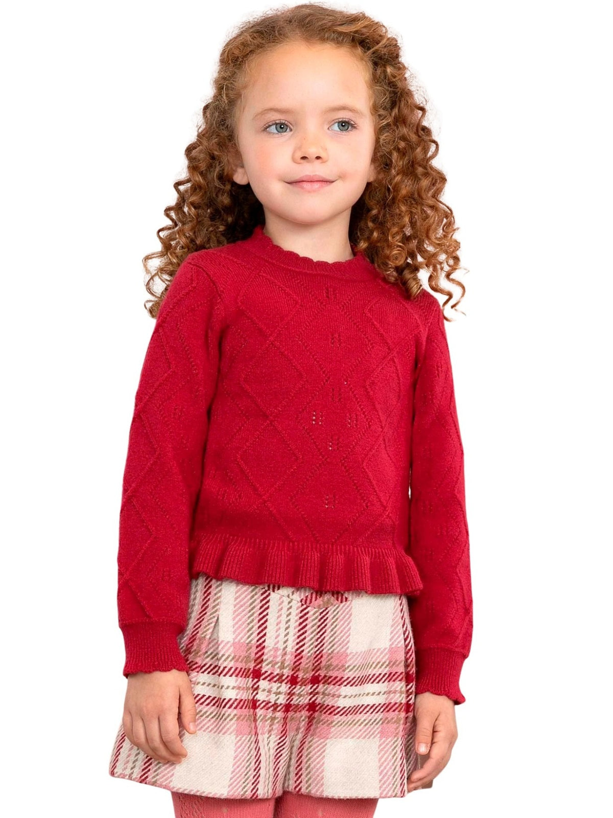 Camiola gola alta tricô Framboesa (Vermelho Escuro)  para Menina - Abel & Lula