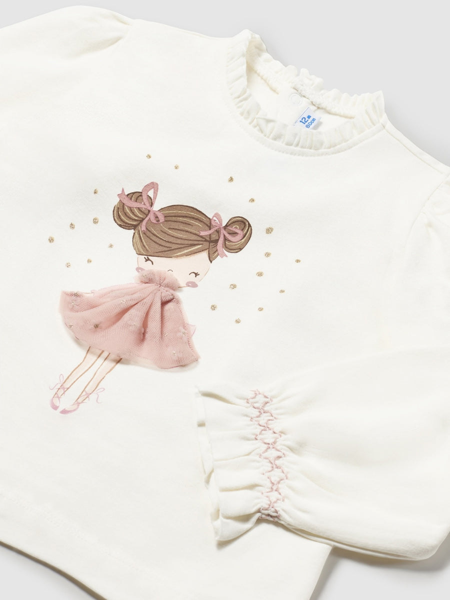 Camiseta m/comp. clássica Crú-rubor (Rosa Velho)  para Bebé Menina - Mayoral