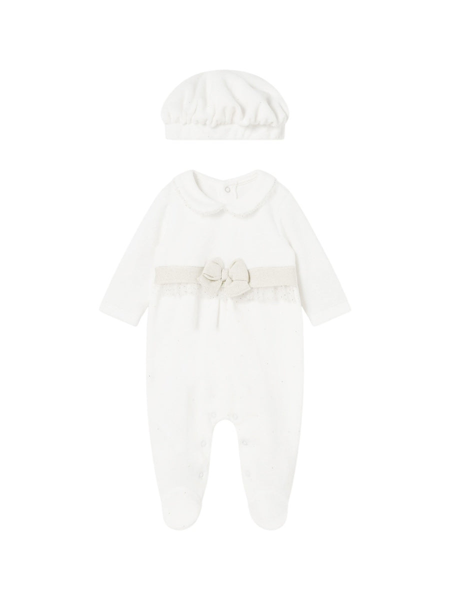 Pijama com boina Crú (Creme / Pérola)  para Bebé Menina - Mayoral