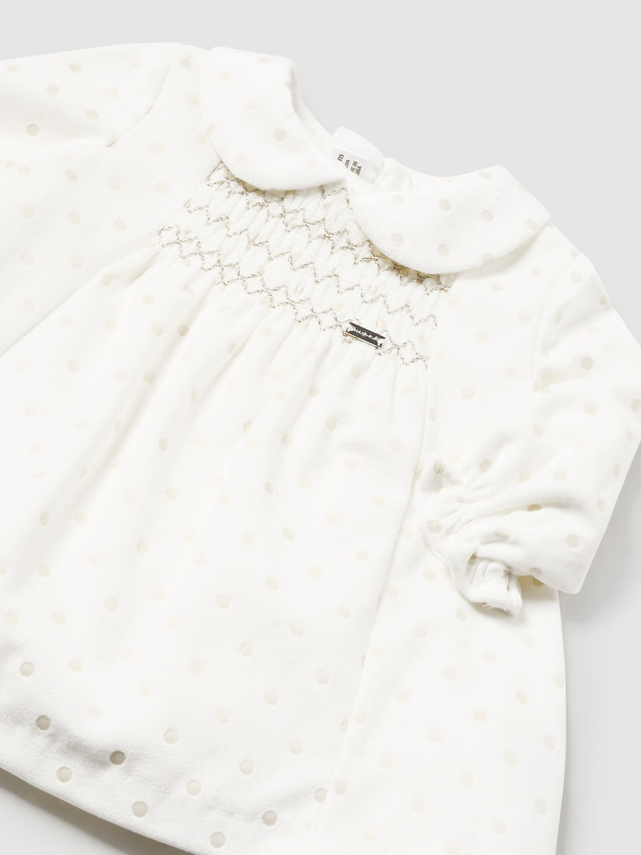 Vestido terciopêlo Crú (Creme / Pérola)  para Bebé Menina - Mayoral