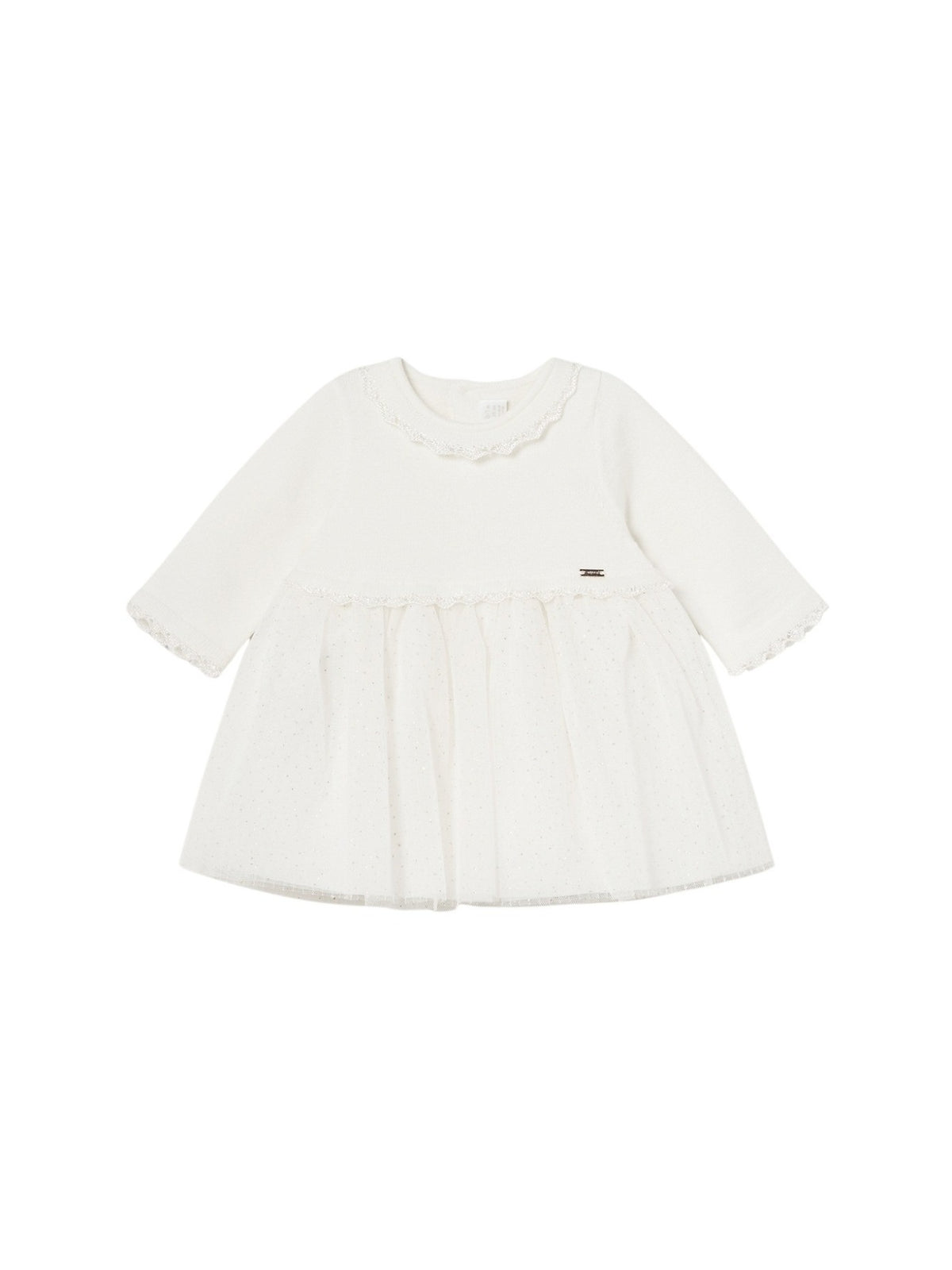 Vestido combinado tricot Crú (Creme / Pérola)  para Bebé Menina - Mayoral