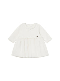 Vestido combinado tricot Crú (Creme / Pérola)  para Bebé Menina - Mayoral