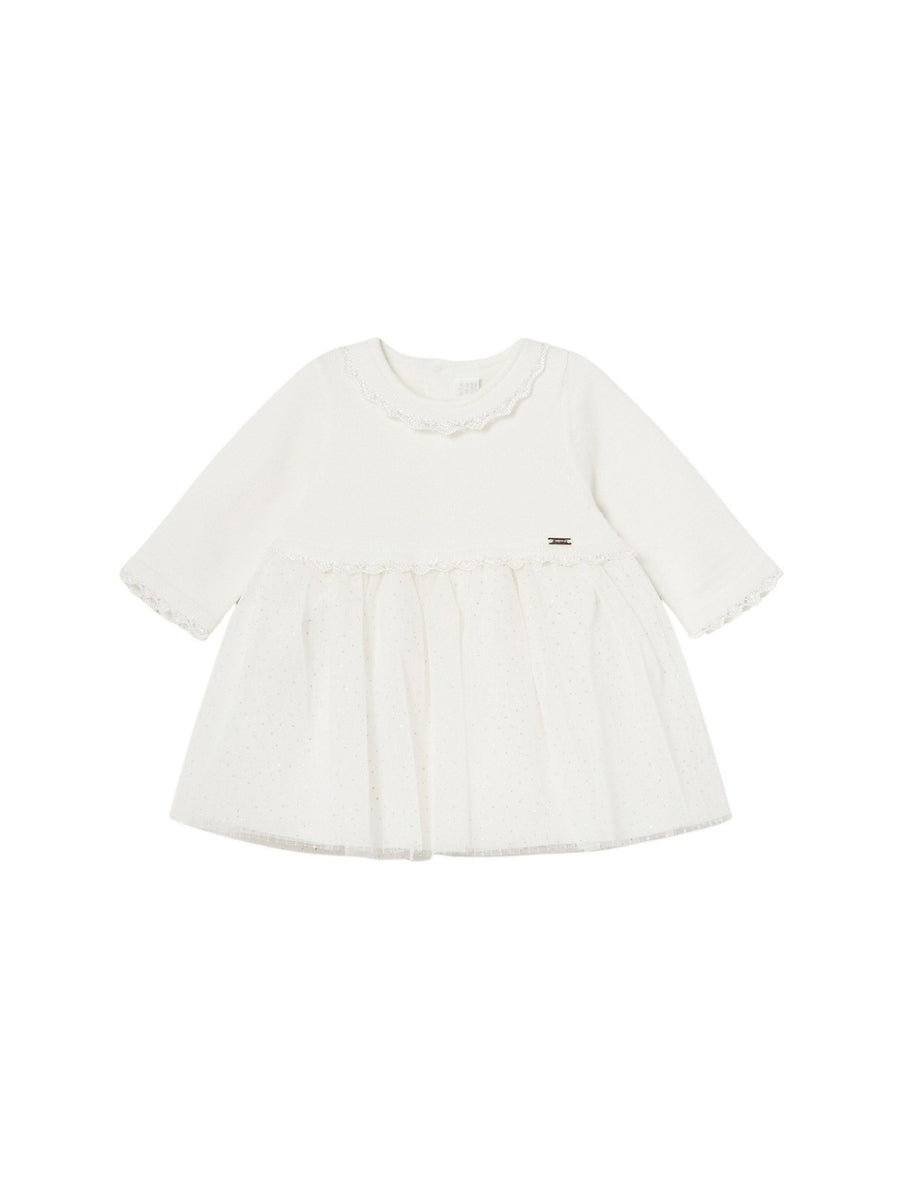 Vestido combinado tricot Crú (Creme / Pérola)  para Bebé Menina - Mayoral
