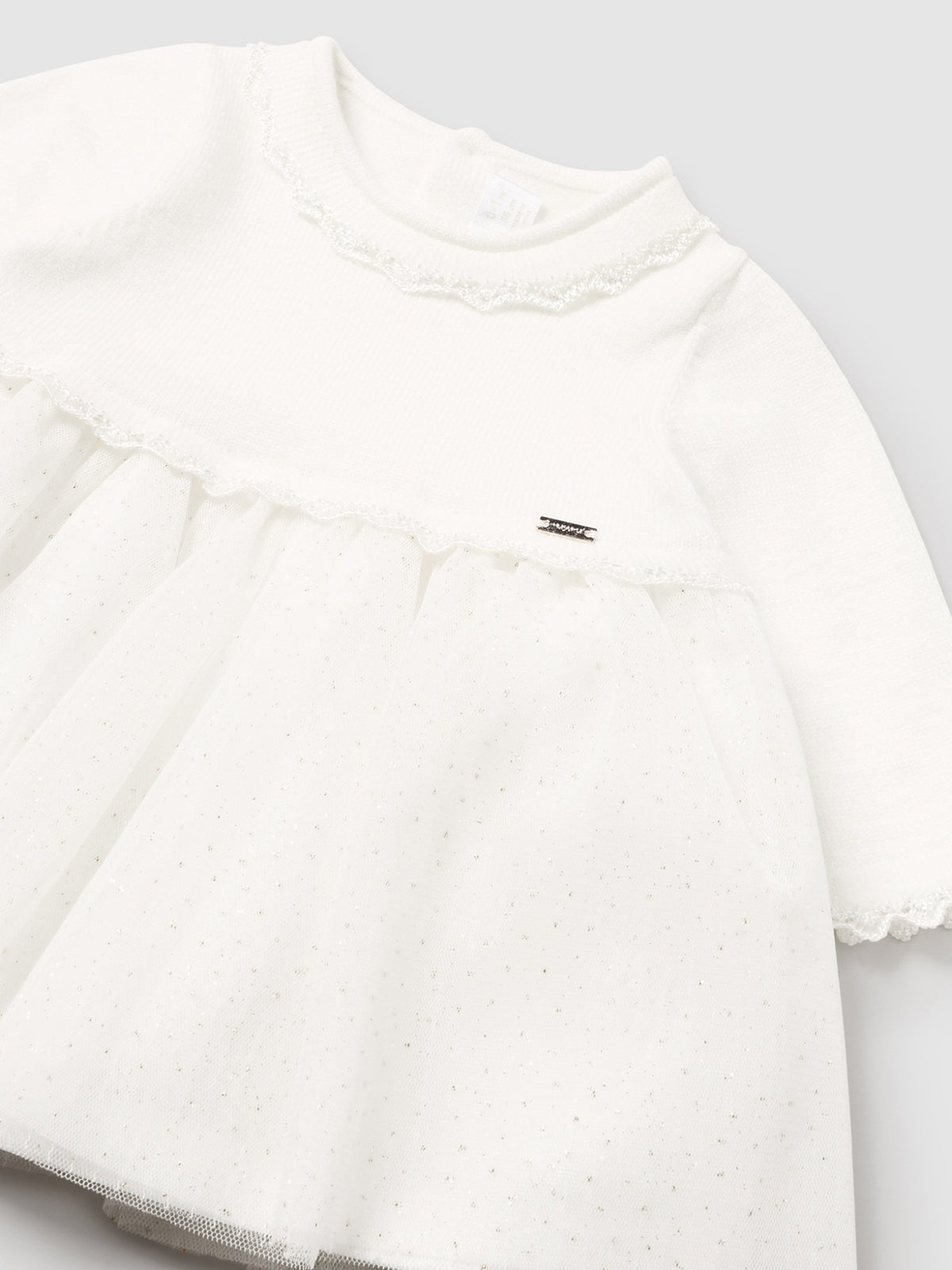 Vestido combinado tricot Crú (Creme / Pérola)  para Bebé Menina - Mayoral