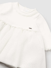 Vestido combinado tricot Crú (Creme / Pérola)  para Bebé Menina - Mayoral